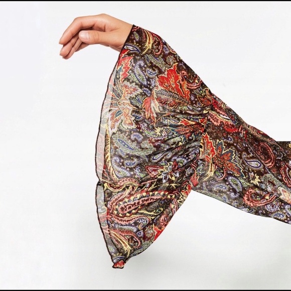 Zara Boho Floral Paisley Midi Dress with Bell Sleeves - Picture 7 of 12